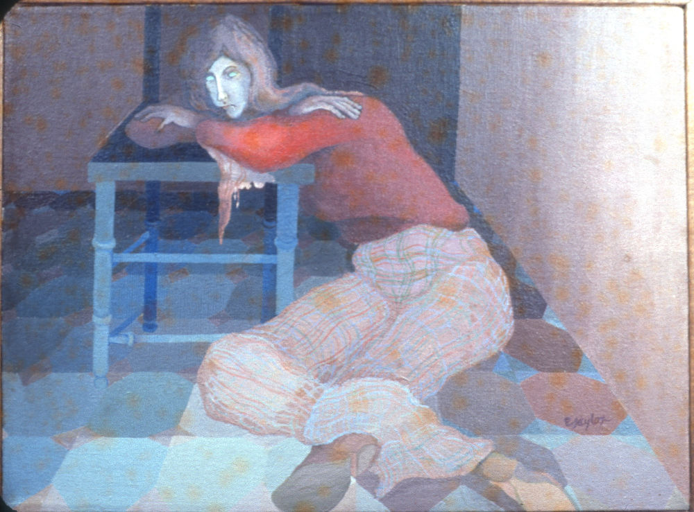 unnamed woman leaning on table